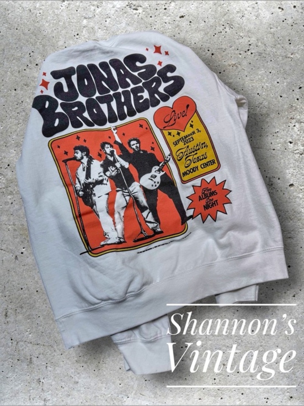 Jonas Brothers Five Albums One Night Tour Austin sz Med Crewneck Sweatshirt A54